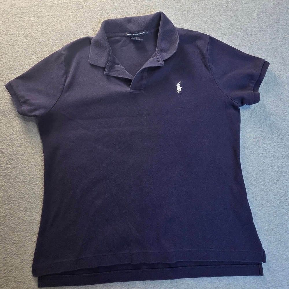 Ralph Lauren Sport Polo Shirt Womens Large Navy Classic Fit Cotton White Pony